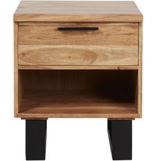 Table d'appoint 1 tiroir bois massif et pieds acier noir Kinoa 48 cm