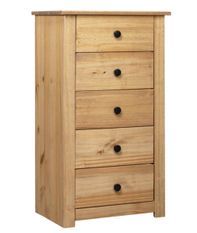 Chiffonnier 5 tiroirs en bois de pin massif Autika 46 cm – Élégance rustique et praticité