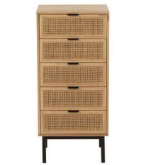 Chiffonnier 5 tiroirs KLAKO – Bois naturel & cannage