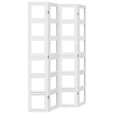 Cloison de séparation 4 panneaux blanc bois de paulownia massif