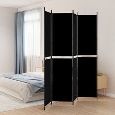 Cloison de séparation 4 panneaux Noir 200x220 cm Tissu
