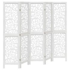 Cloison de séparation 5 panneaux blanc bois de paulownia massif