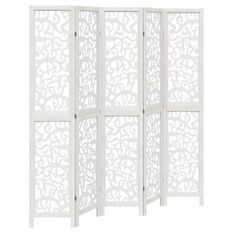 Cloison de séparation 5 panneaux blanc bois de paulownia massif