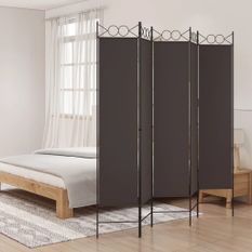 Cloison de séparation 5 panneaux Marron 200x200 cm Tissu