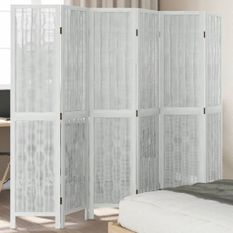 Cloison de séparation 6 panneaux blanc bois de paulownia massif