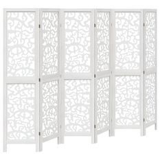 Cloison de séparation 6 panneaux blanc bois de paulownia massif