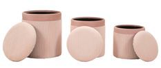 Coffre à rideaux bouffants rose, lot de 3 pièces, dimensions : ø 40,5 x 49,5 cm, 35 x 42 cm, 31 x 38 cm