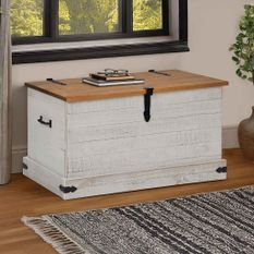 Coffre de rangement HALDEN blanc 91x48x47 cm bois massif pin