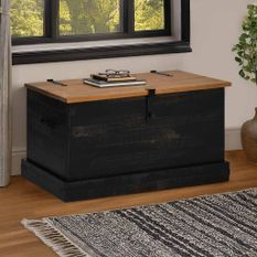 Coffre de rangement HALDEN noir 91x48x47 cm bois massif pin