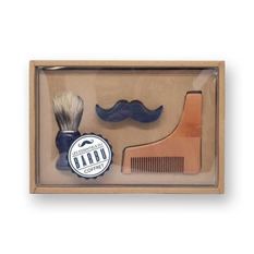 Coffret barbe comprenant 1 blaireau, 1 savon moustache, 1 peigne traceur de barbe