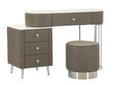 Coiffeuse Sharon grise avec tabouret et pieds argentés