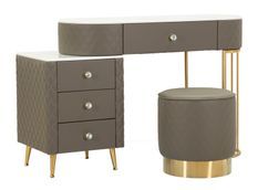 Coiffeuse Sharon grise avec tabouret et plateau effet marbre