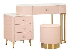 Coiffeuse Sharon rose avec tabouret et plateau effet marbre
