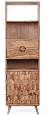 Colonne de rangement 1 porte 2 tiroirs 3 niches en bois de sheesham naturel Kany 58 cm