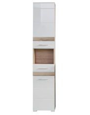 Colonne salle de bain 2 portes 1 tiroir blanc brillant et chêne clair Varok 37 cm