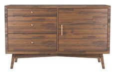 Commode 1 porte 3 tiroirs bois massif de pin. foncé Farine 130 cm