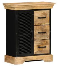 Commode 1 porte 3 tiroirs manguier massif clair et métal noir Illico