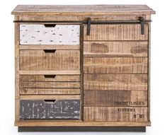 Commode 1 porte coulissante 4 tiroirs VINTA – bois massif de manguier – 90 x 35 cm