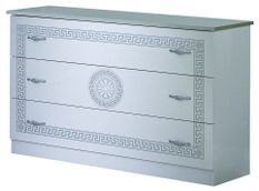 Commode 3 grands tiroirs bois brillant blanc et gris Savana