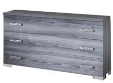 Commode 3 grands tiroirs bois chêne grisé Nikoza 116 cm