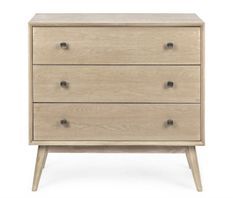 Commode 3 tiroirs ALANNIS 80 cm – Bois massif naturel & poignées acier