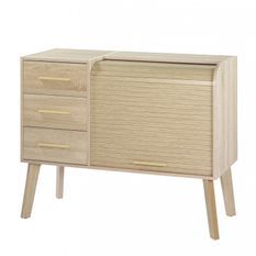 Commode 3 tiroirs avec rideau HAPPY 110 cm – Meuble de rangement moderne avec niche