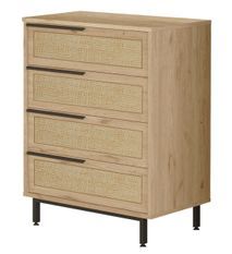 Commode 4 tiroirs bois et rotin Zenax 75 cm