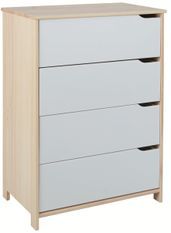 Commode 4 tiroirs pin massif clair et blanc Jam
