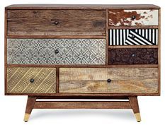 Commode 5 tiroirs DOKI 110 cm – Multimatières colorées & esprit artisanal