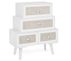 Commode 5 tiroirs MONTIEL 60 cm – Bois & tissu lin