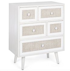 Commode 5 tiroirs MONTIEL – Bois & tissu lin