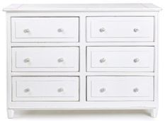 Commode 6 tiroirs KOLITA 120 cm - Bois massif blanc patiné