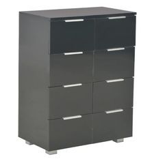 Commode 8 tiroirs bois noir brillant Bella