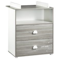 Commode à langer 2 tiroirs bois blanc et chêne gris Smile