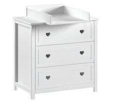 Commode AMORI + plan à langer assorti – Blanc laqué, 3 tiroirs & bords sécurisés