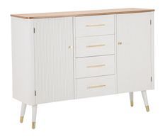 Commode bois blanc et brun 4 tiroirs 2 portes design