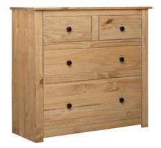 Commode bois de pin massif 2 grands et 2 petits tiroirs Autika 80 cm – Élégance rustique et praticité