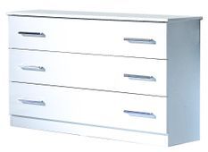 Commode design 3 grands tiroirs bois blanc laqué avec poignées chromées Turin 116 cm