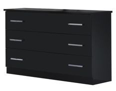 Commode moderne 3 grands tiroirs bois noir laqué Mona 118 cm