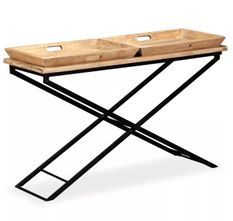 Console 2 plateaux amovibles manguier massif clair et métal noir Sopra