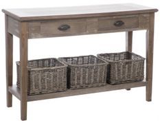 Console 2 tiroirs 3 paniers bois massif naturel Biali L 120 cm