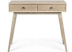 Console 2 tiroirs ALANNIS – bois massif naturel & poignées acier