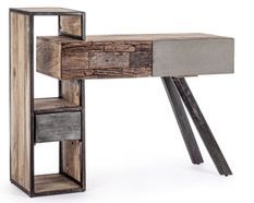 Console 2 tiroirs industrielle bois de manguier recyclé et acier noir Kramer 118 cm