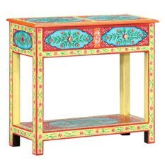 Console 2 tiroirs manguier massif jaune et multicolore Coloria