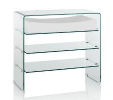 Console 3 étagères 1 tiroir blanc et verre transparent Nygo L 80 cm