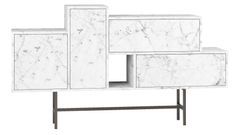 Console bois blanc effet marbre 2 tiroirs 2 portes Kermina 160 cm