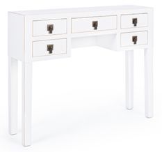 Console bois MDF blanc 5 tiroirs Peno L 95 cm
