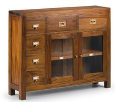 Console en bois d'acajou massif 6 tiroirs 2 portes FALKANE 100 cm