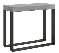 Console extensible 12 places bois gris ciment et pieds métal anthracite 40 à 300 cm Elatra