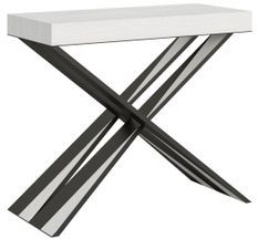 Console extensible design bois blanc et pieds croisés métal gris 40 à 196 cm Diair